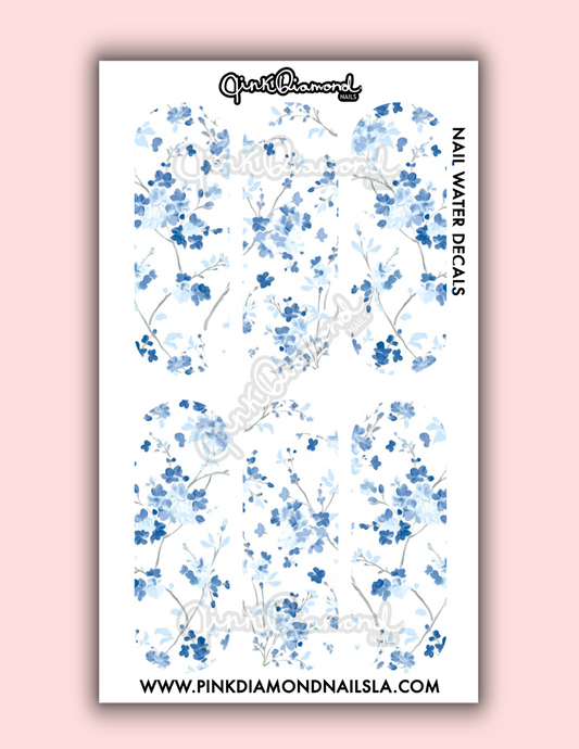 Blue Floral paint scatter - Nail water decals