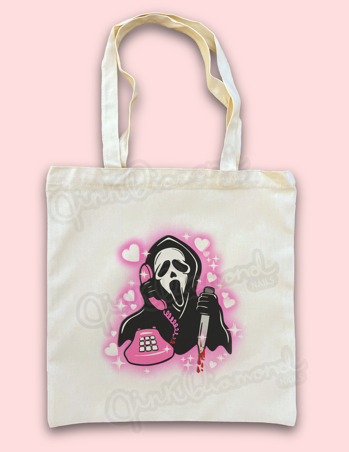 Ghost airbrush face and hearts canvas tote bag