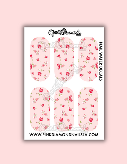 Pink floral - Nail water decals