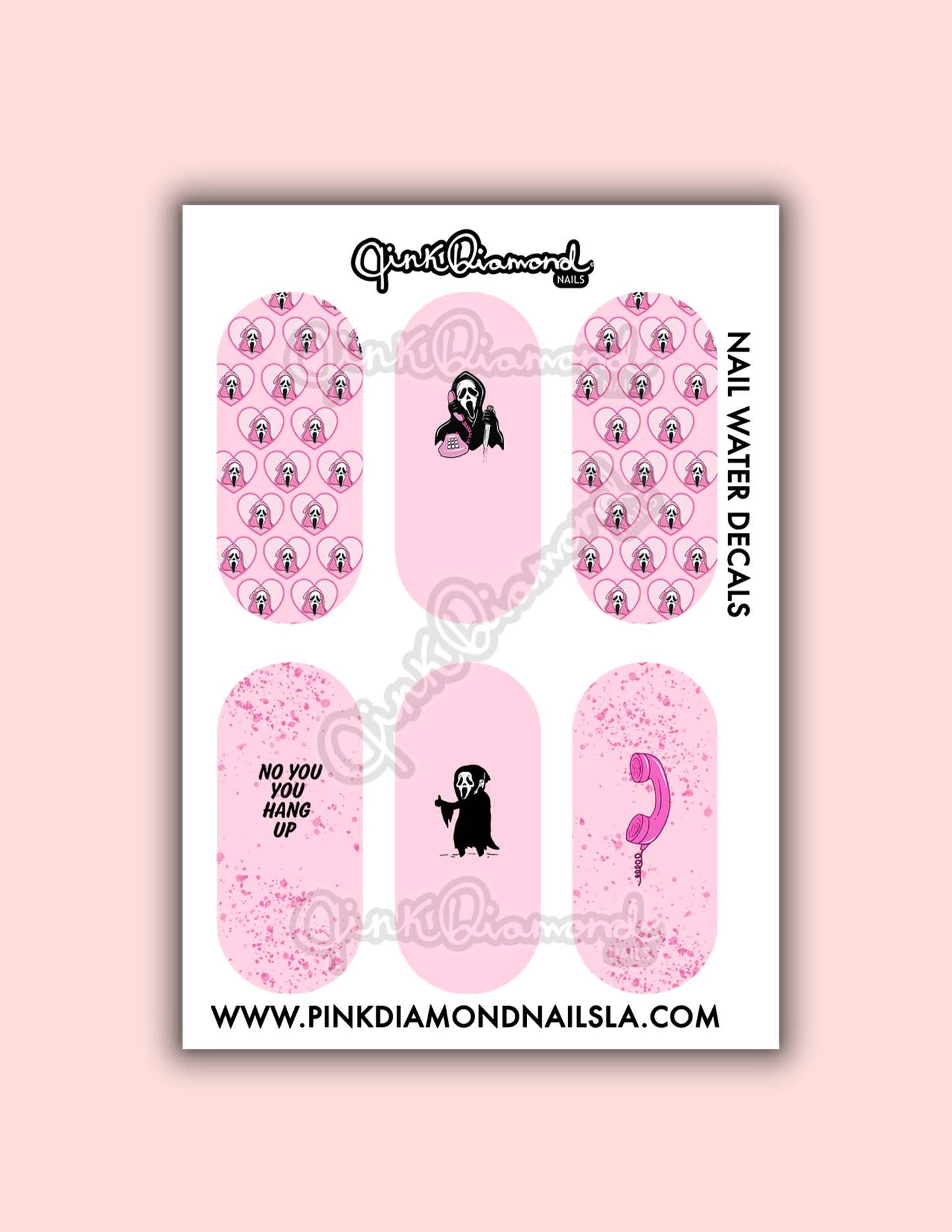 pink hearts no you hang up- Halloween nail water decals