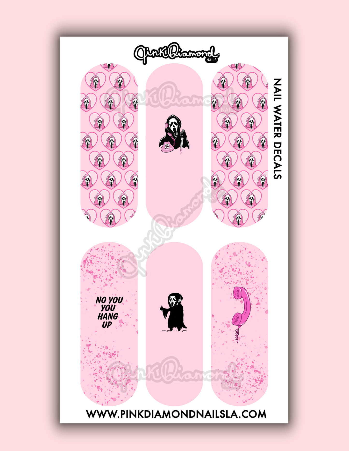 pink hearts no you hang up- Halloween nail water decals