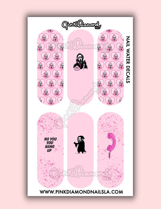 pink hearts no you hang up- Halloween nail water decals