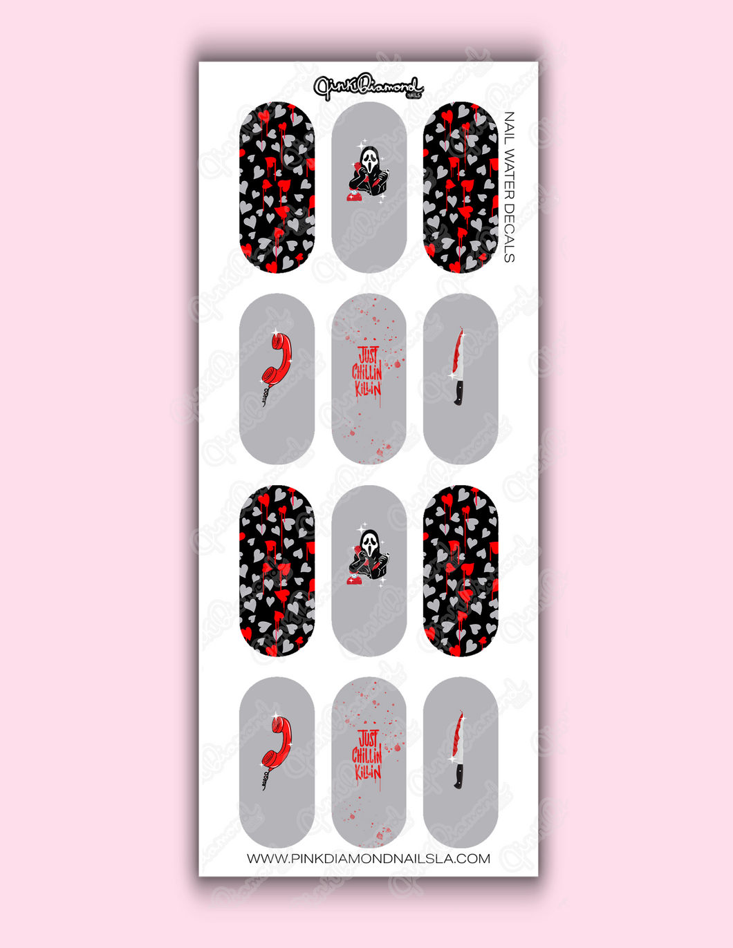 Nail water decals - Screams (Ghost face) Just chillin - Grey / Red