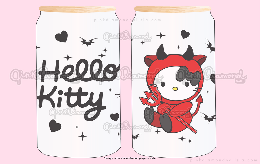 Hello devil kitty - Frost glass can tumbler (16oz)