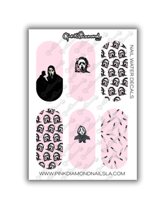 Nail water decals - Pink killer Ghost face (Scream) #2