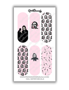 Nail water decals - Pink killer Ghost face (Scream) #2