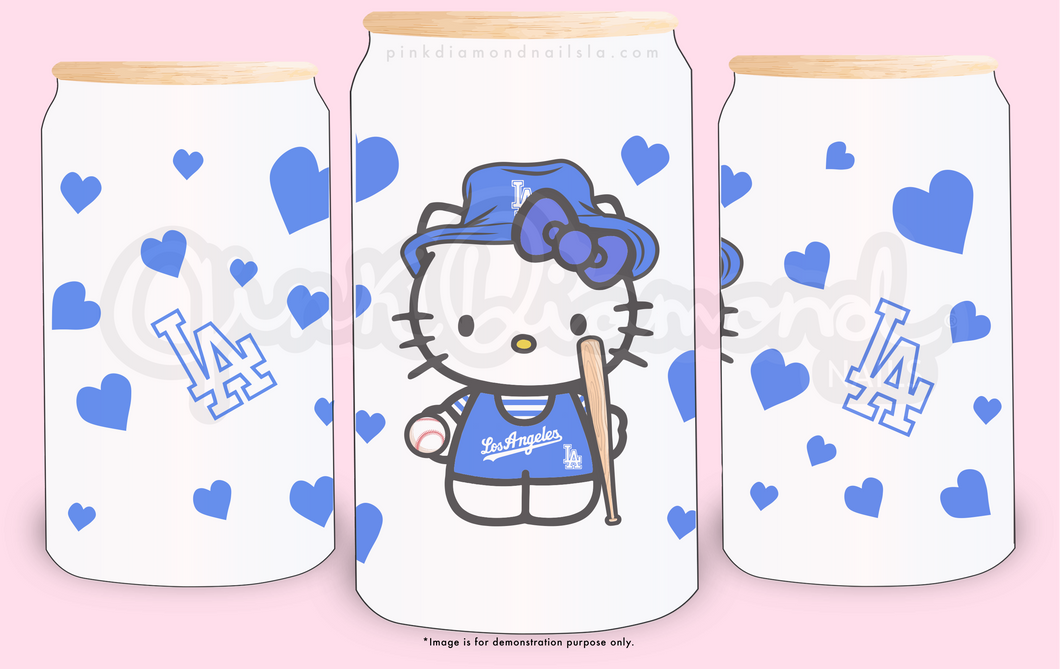 Hello kitty loves LA Dodgers - Frost glass can tumbler (16oz)