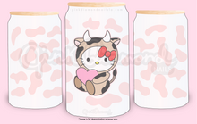 Load image into Gallery viewer, Moo kitty and heart - Frost glass can tumbler (16oz)
