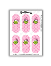 Load image into Gallery viewer, Nail water decals - Pink grinchmas pattern

