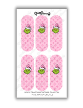 Load image into Gallery viewer, Nail water decals - Pink grinchmas pattern

