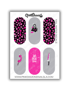 Nail water decals - Screams (Ghost face) Just chillin - Grey /Pink