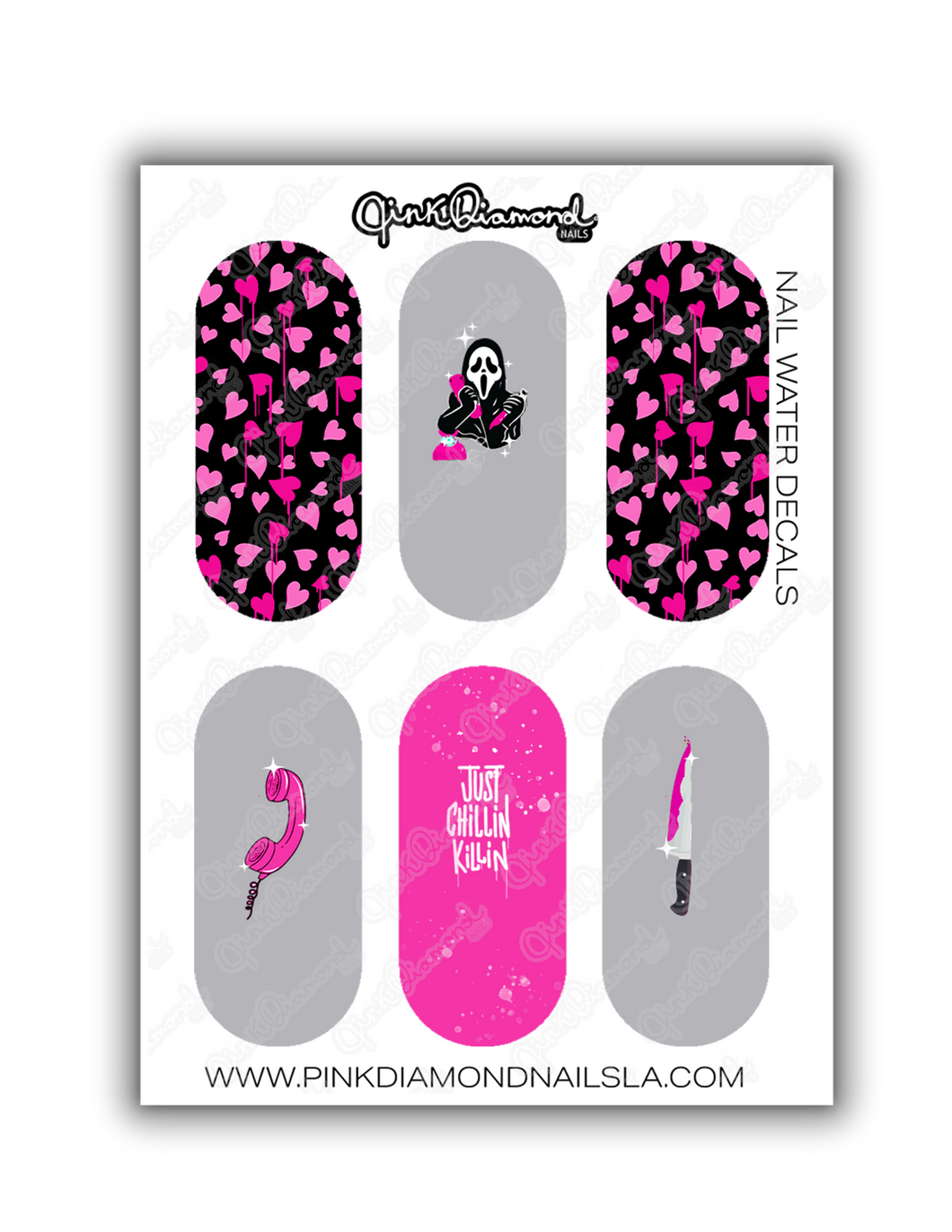 Nail water decals - Screams (Ghost face) Just chillin - Grey /Pink