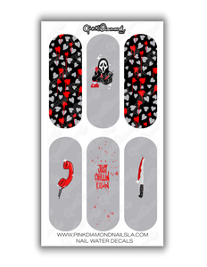 Nail water decals - Screams (Ghost face) Just chillin - Grey / Red