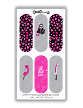 Load image into Gallery viewer, Nail water decals - Screams (Ghost face) Just chillin - Grey /Pink
