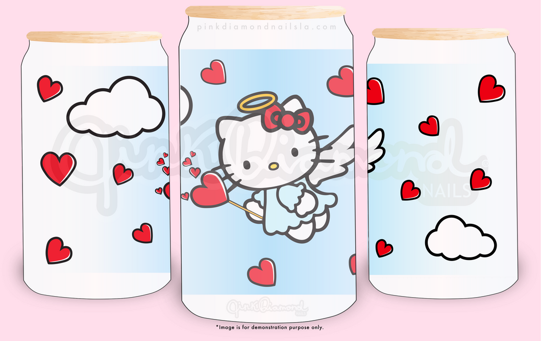 Cupid kitty and hearts - Frost glass can tumbler (16oz)